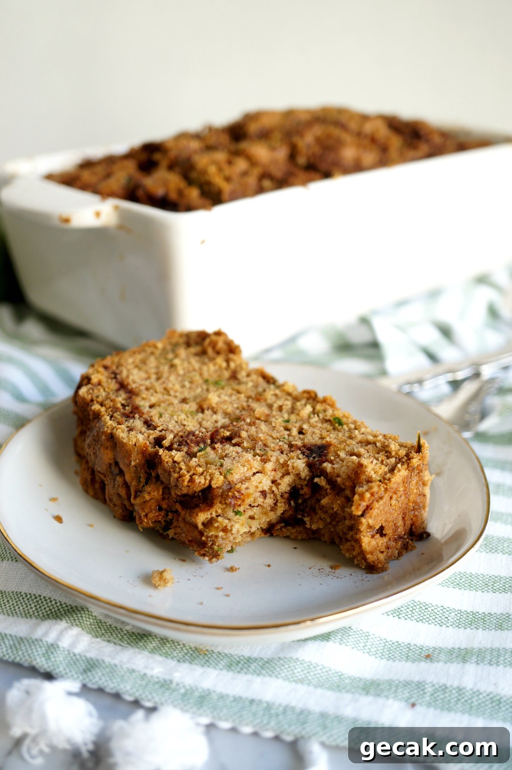 slice of zucchini bread with bite
