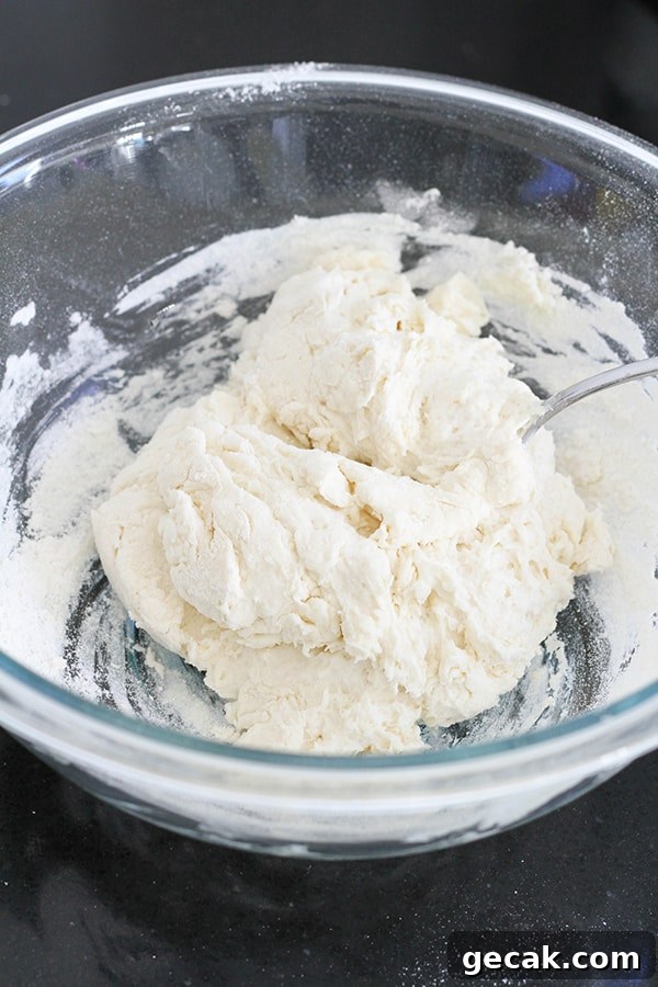 two ingredient dough in a glass bowl.