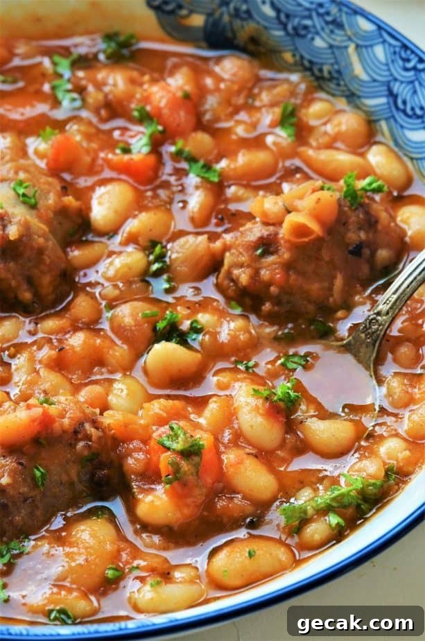 sausage and bean stew slow cooker in a red sauce