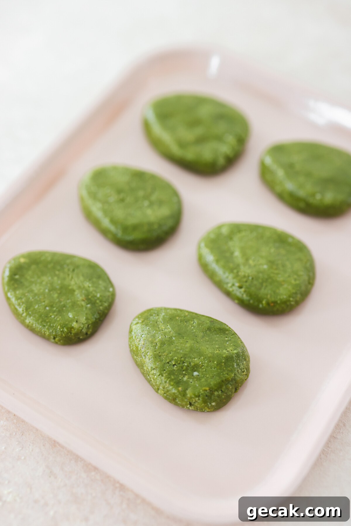 matcha peanut butter filling shaped into green eggs