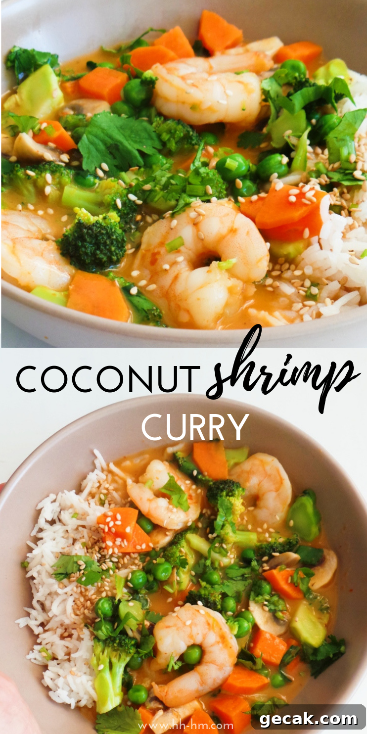 Coconut Shrimp Curry with Creamy Coconut Milk and Aromatic Spices 6 Coconut shrimp curry - a tasty and healthy dinner that is spicy, creamy and simply delicious! You can make this easy Thai shrimp recipe in around 30 minutes, using red curry paste, coconut milk, lime leaves and vegetables. You can also easily use chicken instead of shrimp to make a healthy chicken curry.