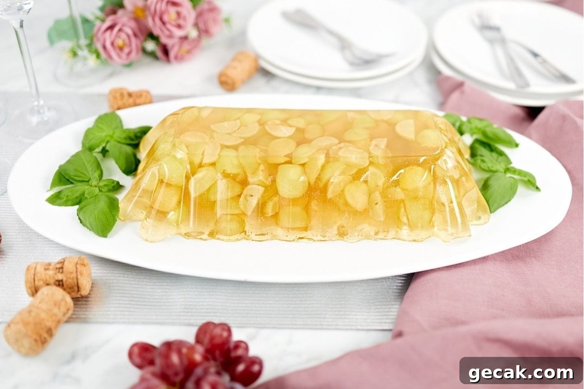 A plate with a grape jello salad on it.