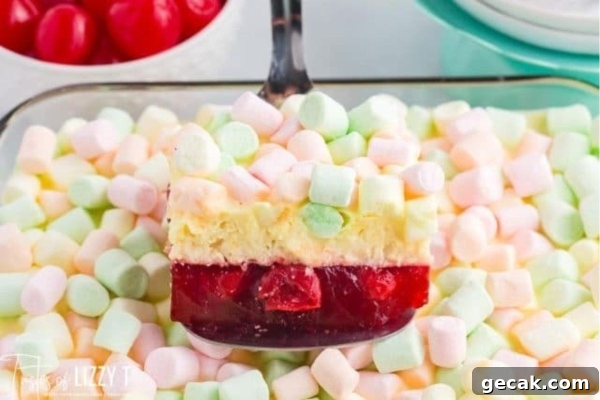 Valentine's day dessert with marshmallows, strawberries, and jello salads.