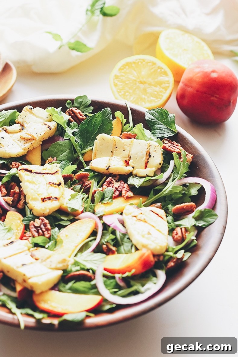 Grilled Halloumi and Peach Salad with Mint and Honey Dressing 3 img 12845 2