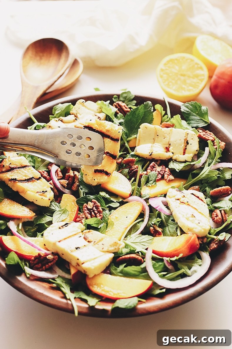 Grilled Halloumi and Peach Salad with Mint and Honey Dressing 4 img 12845 3
