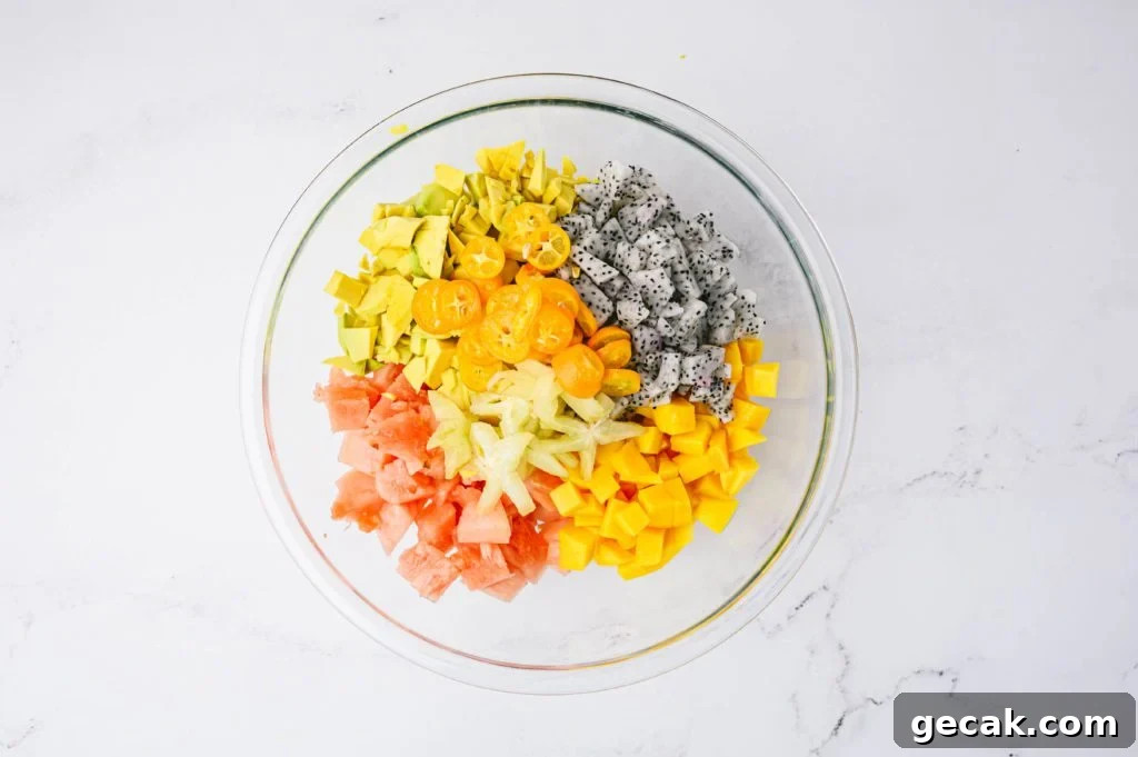 tropical fruit in glass bowl