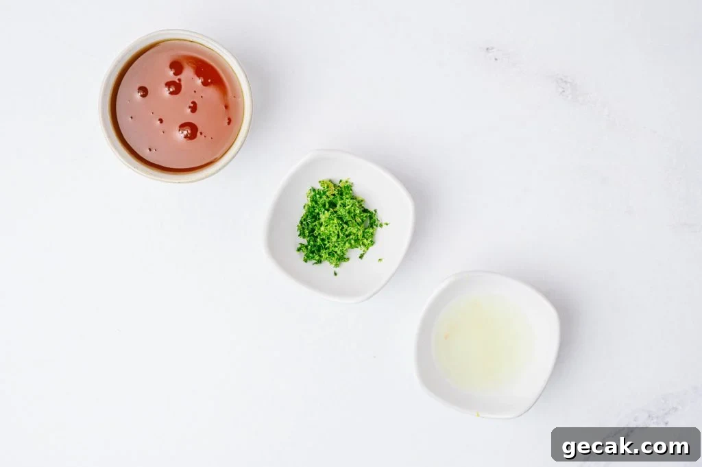 honey, lime zest and lime juice in white square bowls