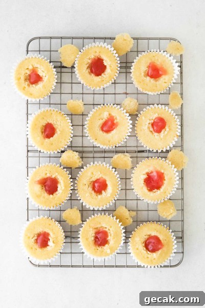 cupcakes with rhubarb jam inside