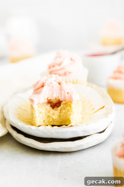 rhubarb cupcake with bite in it