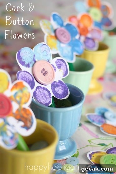 Spring flower craft for kids - stamping with corks