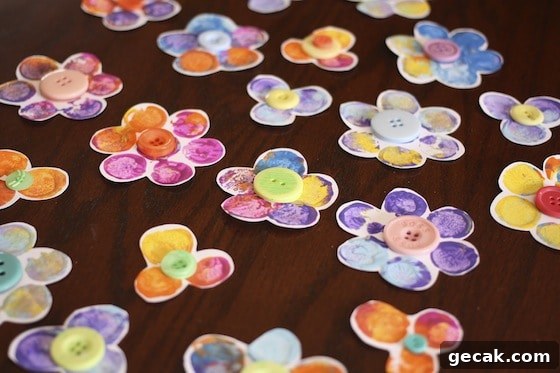 table full of cork stamped flowers