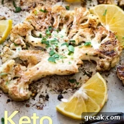 Parmesan-Roasted Cauliflower Steaks with Garlic and Herbs 4 keto cauliflower steaks on pan