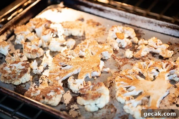 Parmesan-Roasted Cauliflower Steaks with Garlic and Herbs 8 Roasted cauliflower steaks on sheet pan
