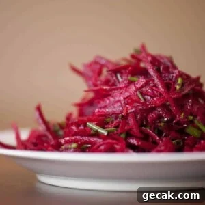 shredded beet salad on white plate