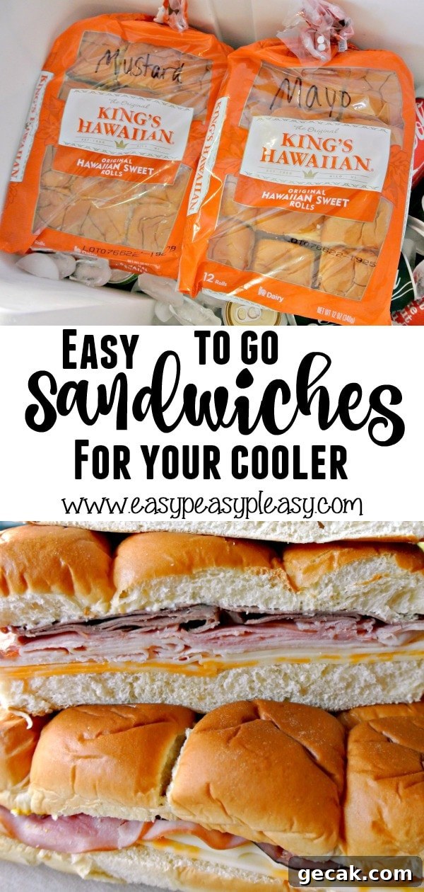 Make up these easy to go Hawaiian Roll Sandwiches that can be dropped on top of everything in your cooler. Check out our favorite meat and cheese combo!