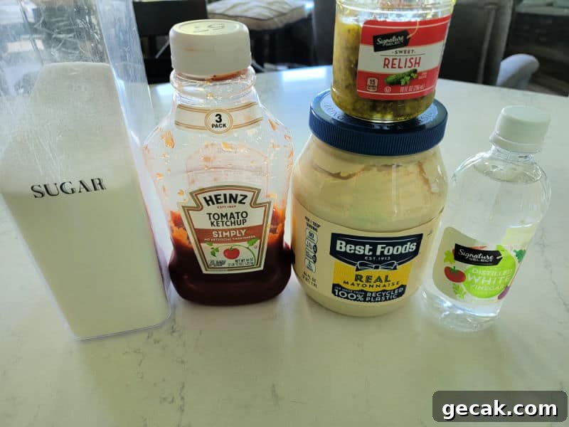 In n Out Burger spread ingredients sugar, ketchup, sweet relish, mayo, and white vinegar