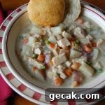 Bowl of chicken pot pie soup