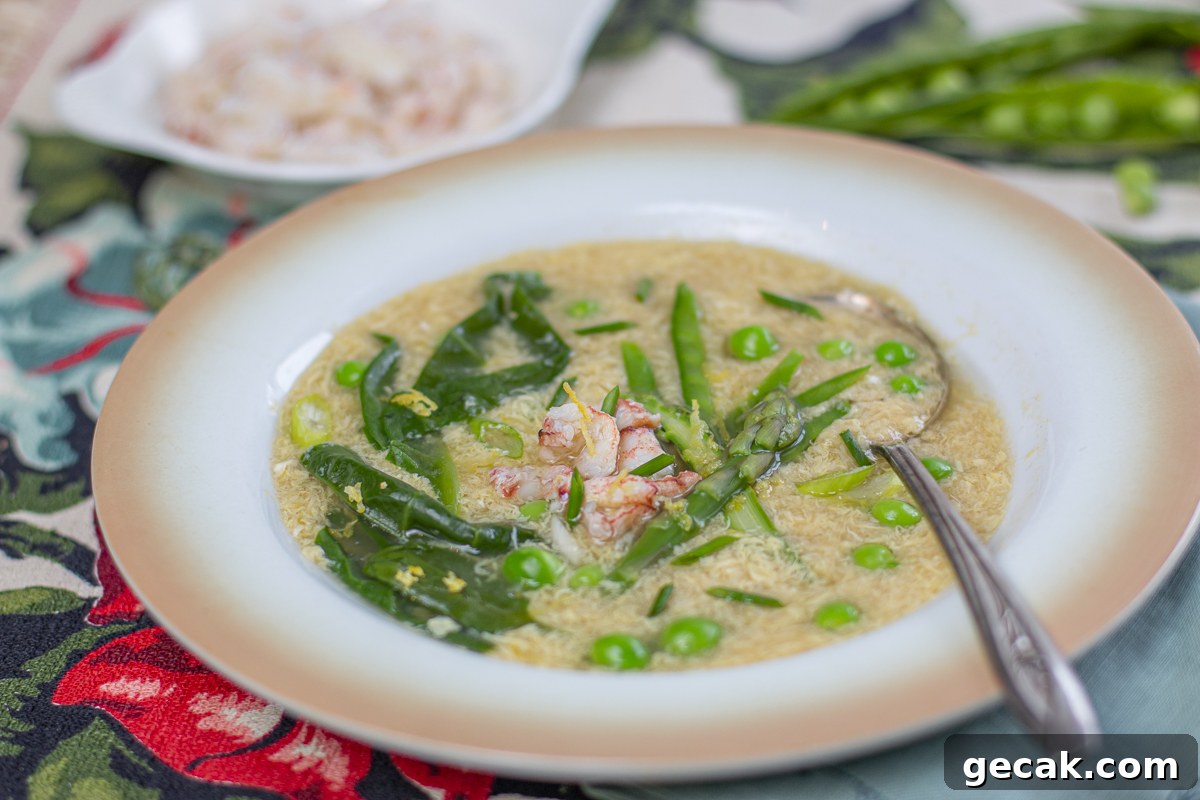 Spring egg drop soup - undated and healthy in a vintage bowl