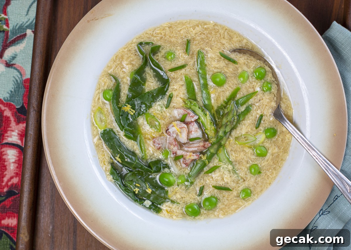 Spring Egg Drop Soup with Fresh Jonah Crab