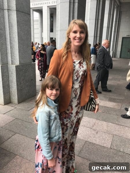 Mother and child at a church.