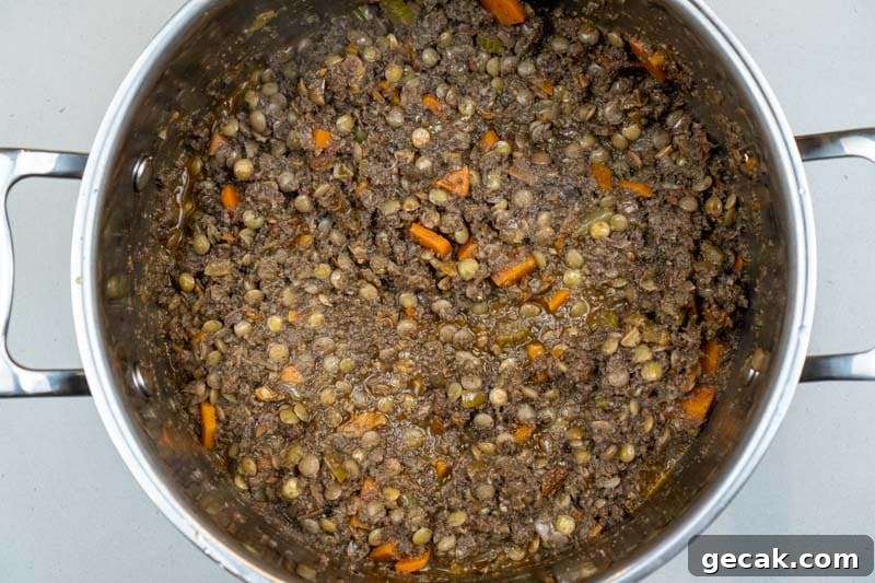 Cooked lentil and mushroom mixture