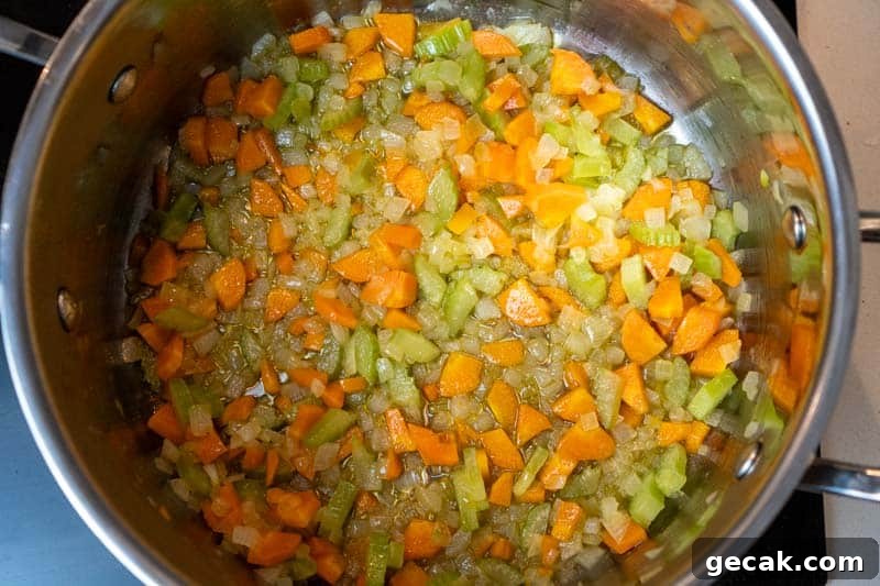 Cooking the onion, carrot and celery