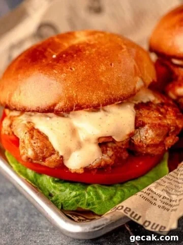 Chicken sandwich with spicy mayo.