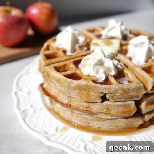Amish whole wheat waffles with apples and cinnamon