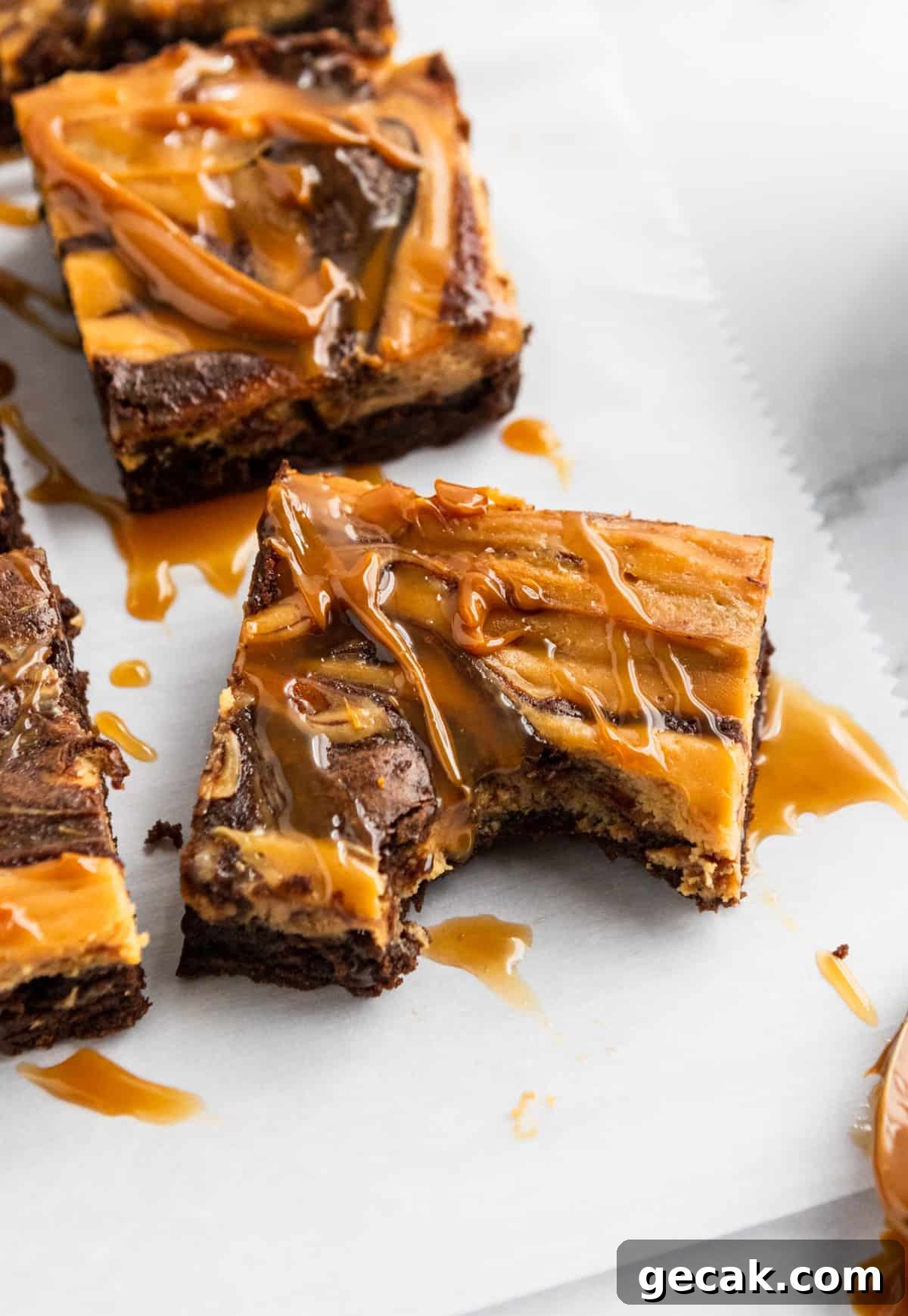 Salted Dulce de Leche Cream Cheese Brownies Recipe 2 Dulce De Leche Cheesecake Brownies bite shot.
