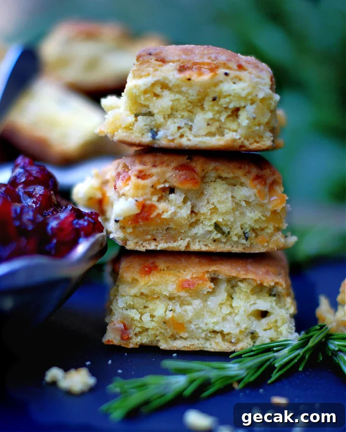 3 Rosemary Cheddar Biscuits stacked
