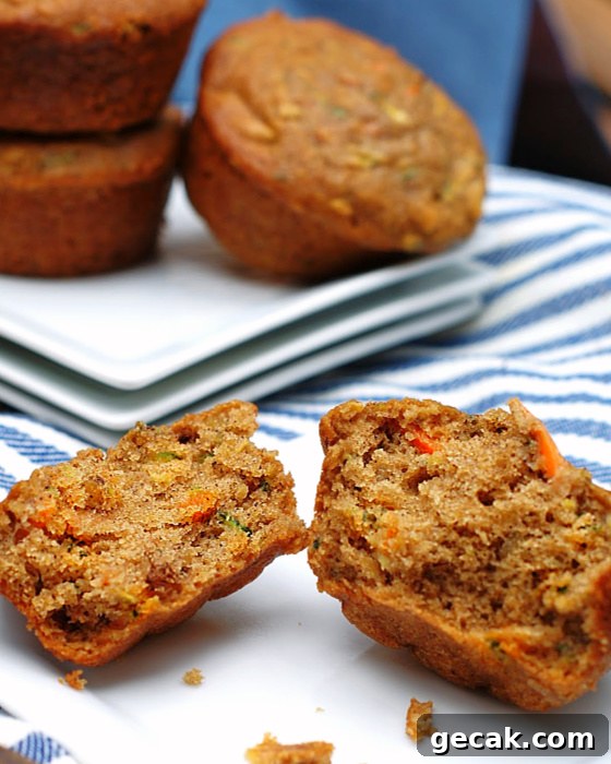 The best zucchini carrot muffin cut in half