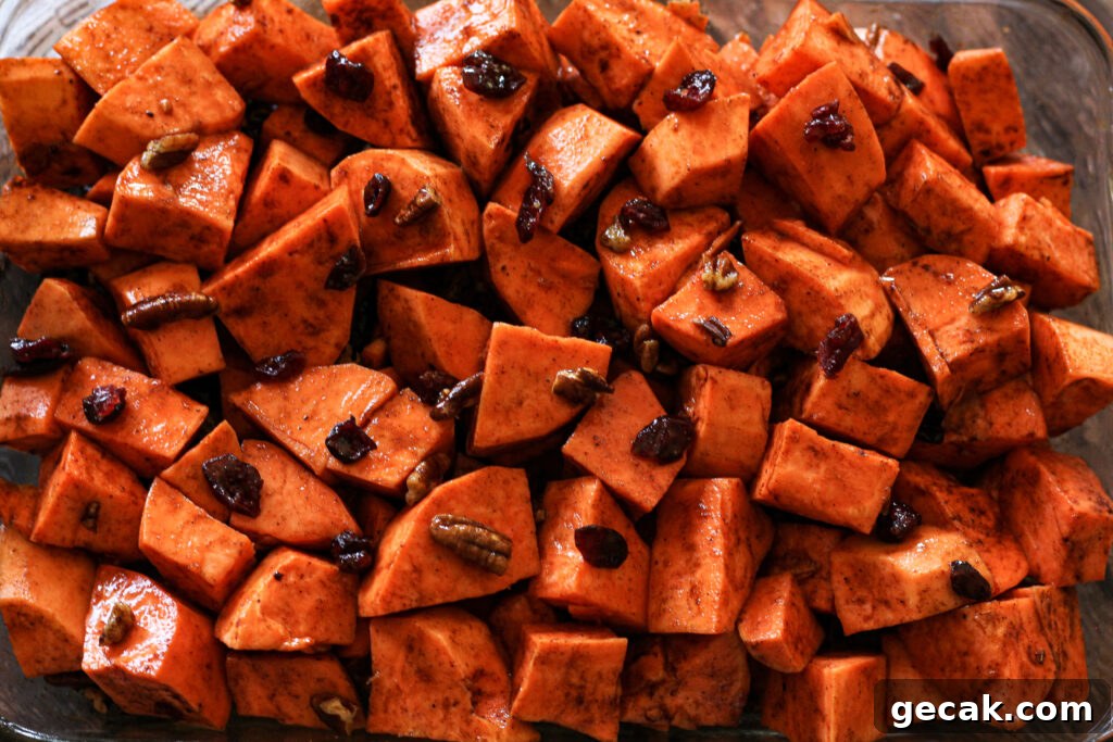 sweet potato slices with cranberries and pecans