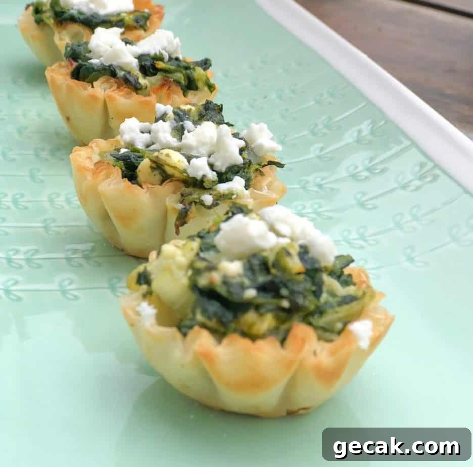 spinach and feta inside phyllo cups