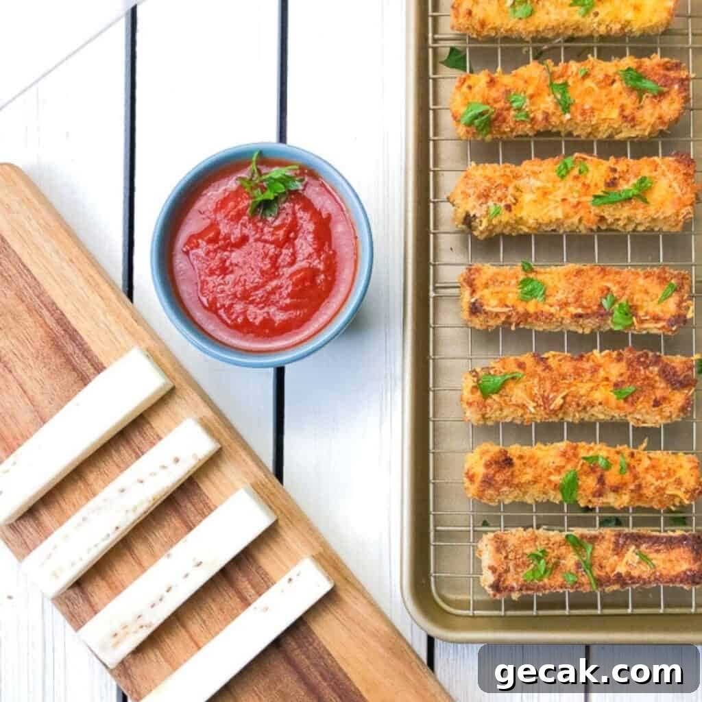 Crispy eggplant fries with marinara sauce.