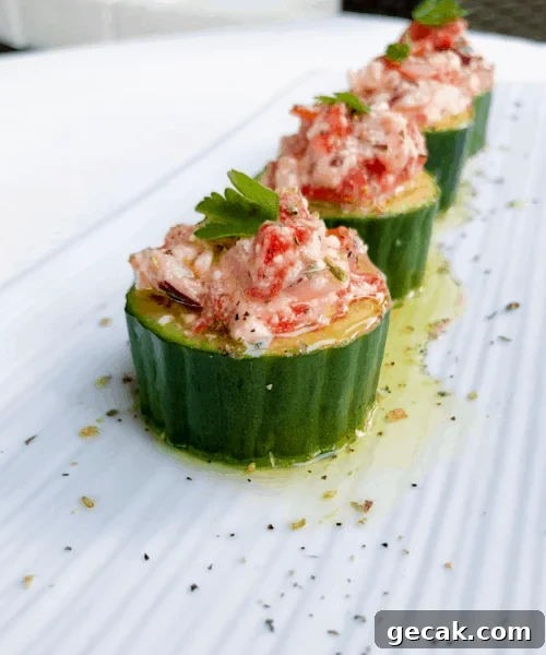 Stuffed Greek Salad Cucumber Cups Appetizer! An easy recipe for any party!