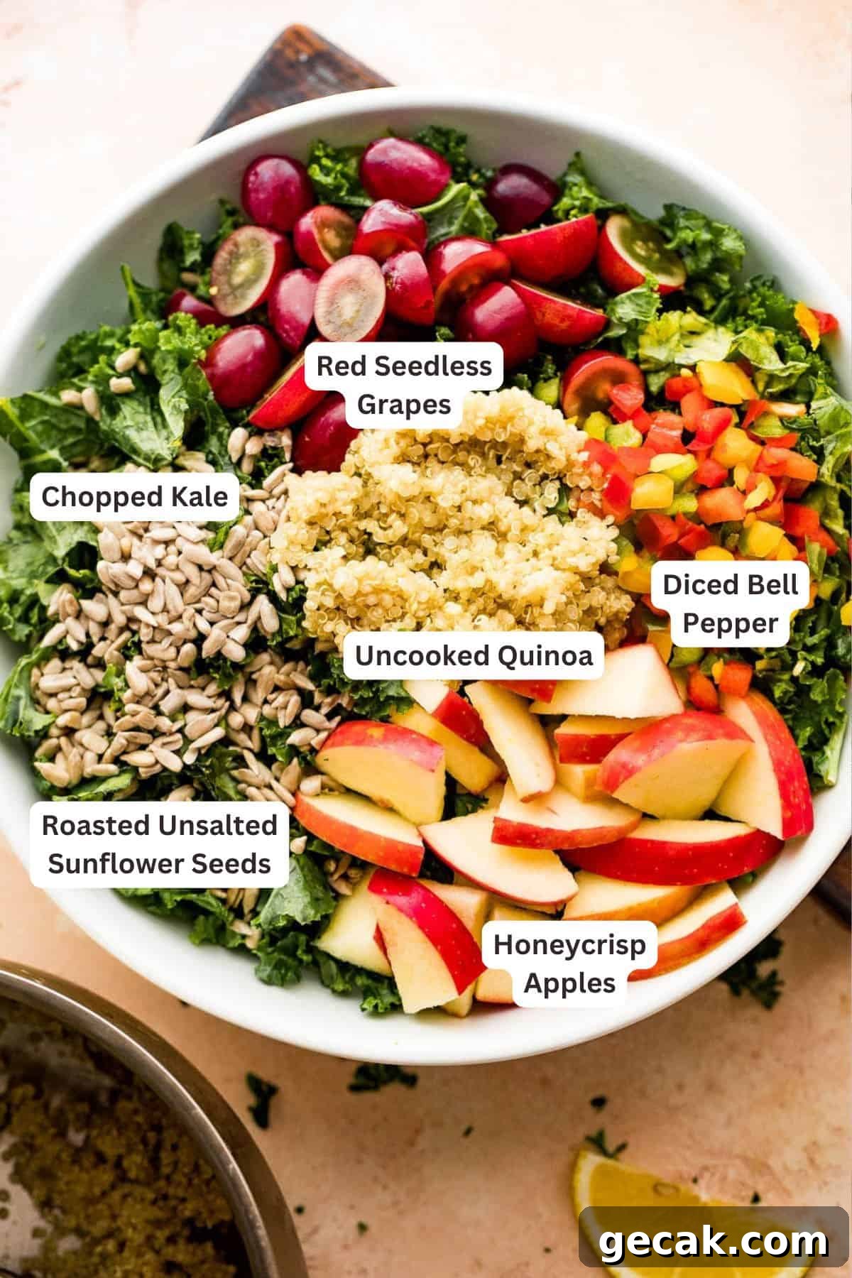 Ingredients for Crunchy Kale Quinoa Salad.