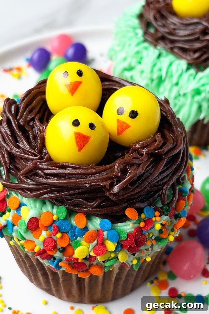 Easy Chick Cupcakes on White Plate With Sprinkles- Closeup Shot