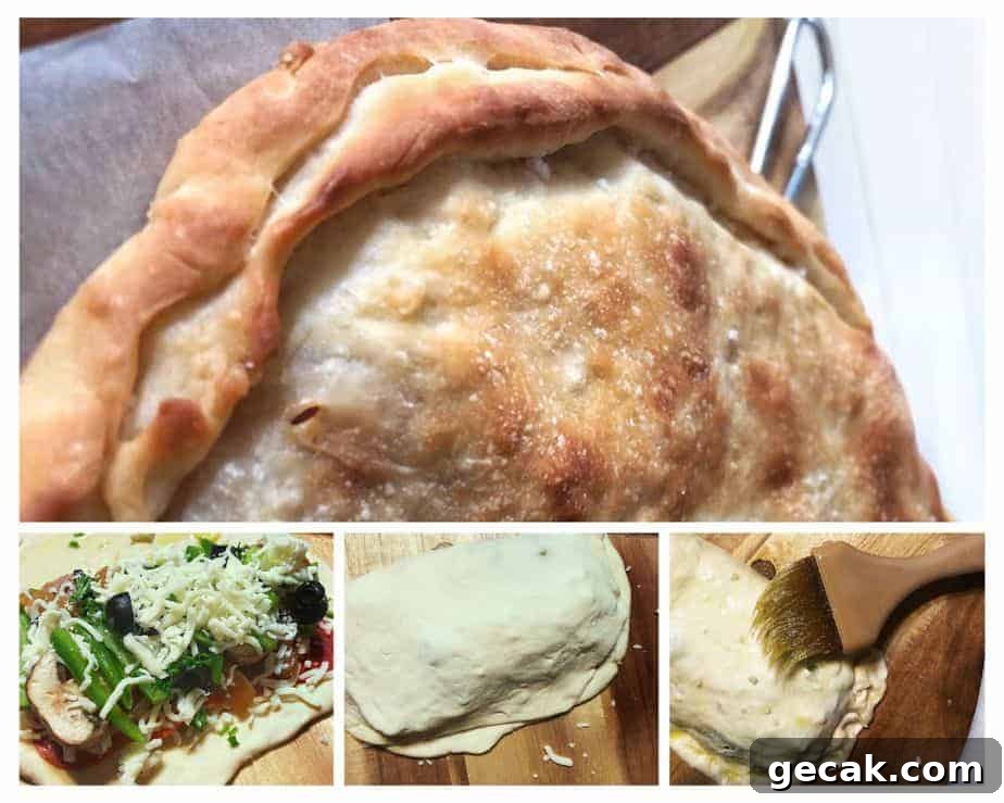 Calzone making. Filling dough process.