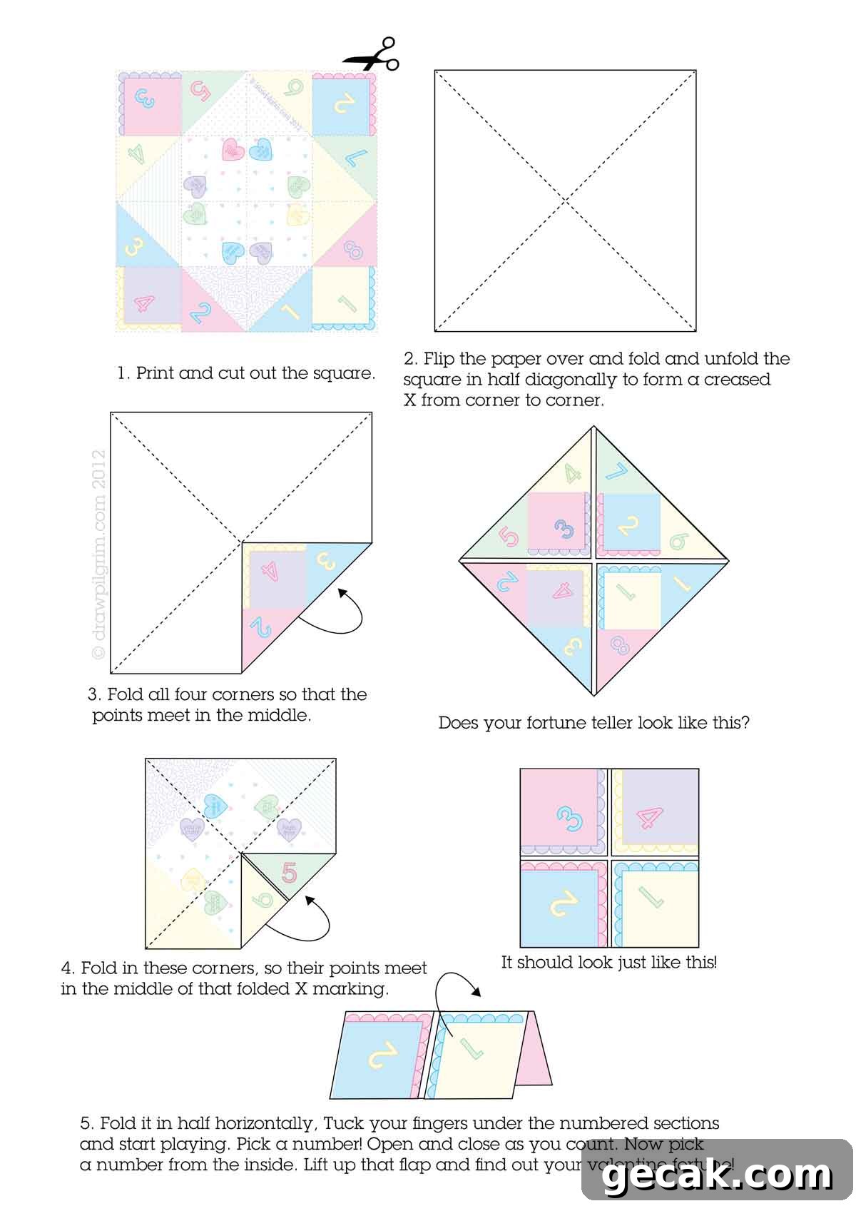 instructions for how to fold the fortune teller