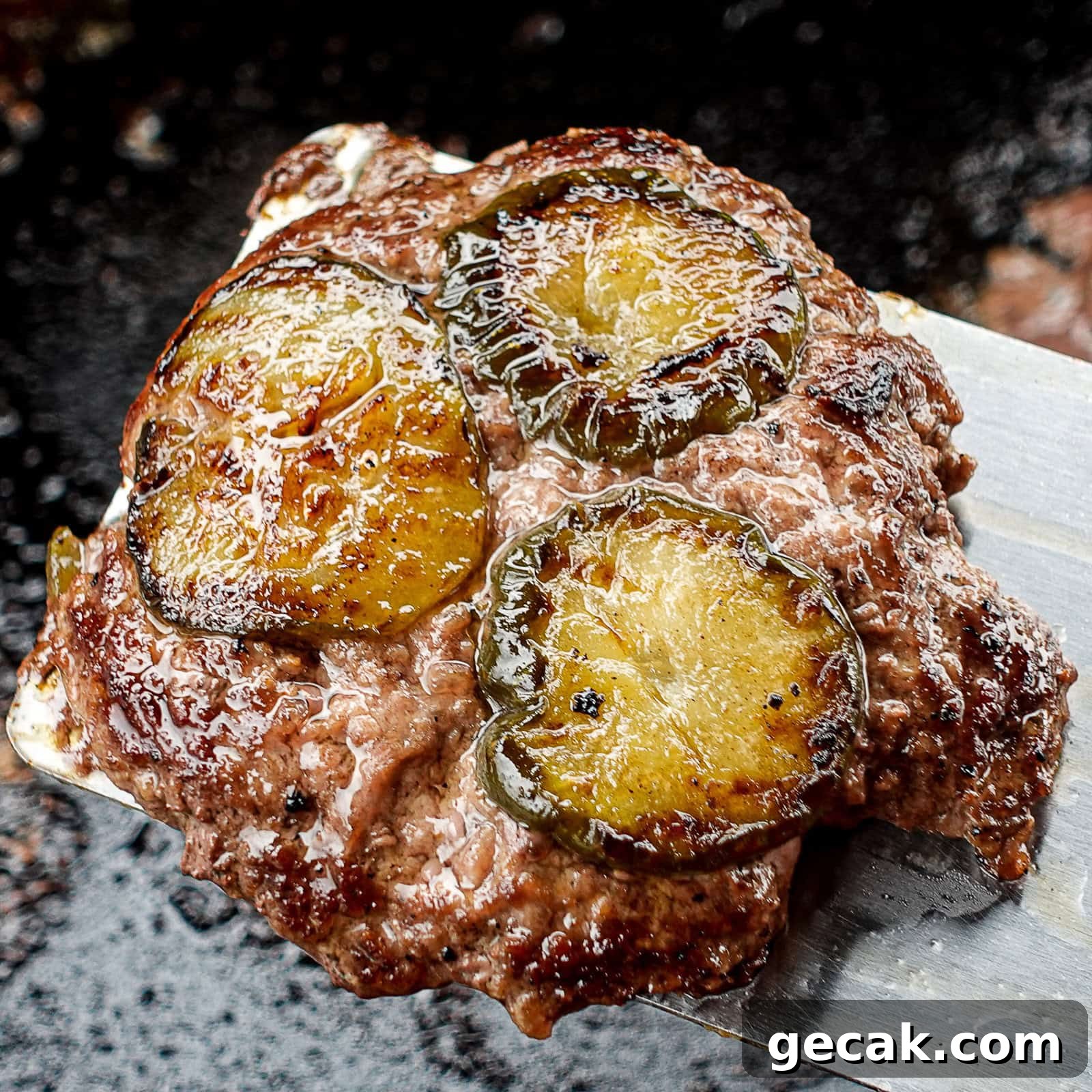 Griddled Pickle Smash Burgers with Crispy Edges 2 Pickle Smash Burgers Griddle Recipe on Traeger Flatrock Grill