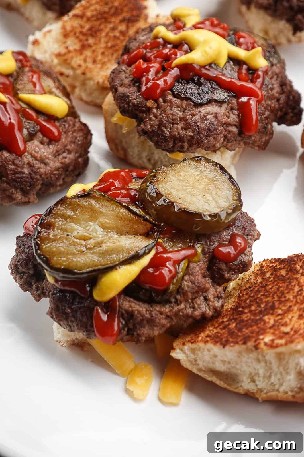 Griddled Pickle Smash Burgers with Crispy Edges 3 Closeup of Griddled Pickle Smash Burgers