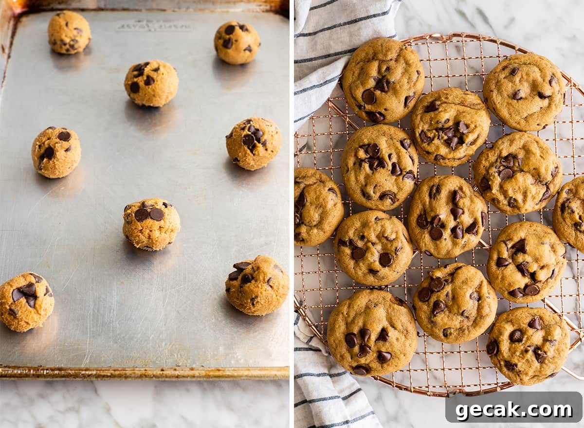 two overhead photos showing how to make Pumpkin Chocolate Chip Cookies