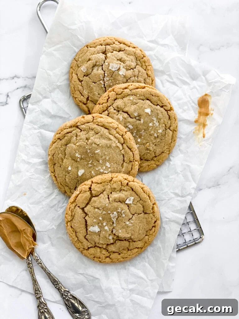 4 small batch peanut butter cookies stacked on top of each other