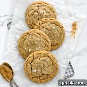 4 small batch peanut butter cookies stacked on top of each other