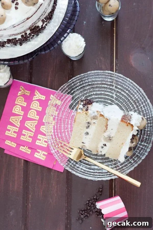 Cookie Dough Ice Cream Cake - Learn how to assemble the perfect ice cream cake at home, and customize it with an edible cookie dough recipe. * GoodieGodmother.com