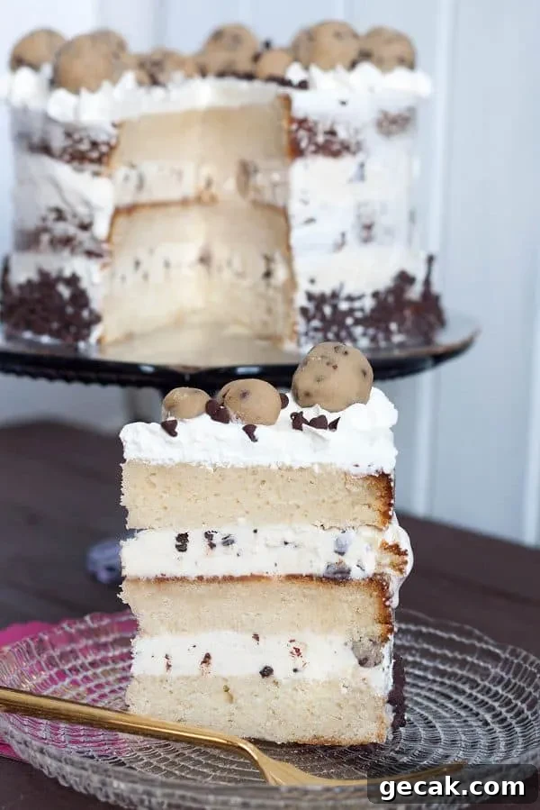 Cookie Dough Ice Cream Cake - Learn how to assemble the perfect ice cream cake at home, and customize it with an edible cookie dough recipe. * GoodieGodmother.com