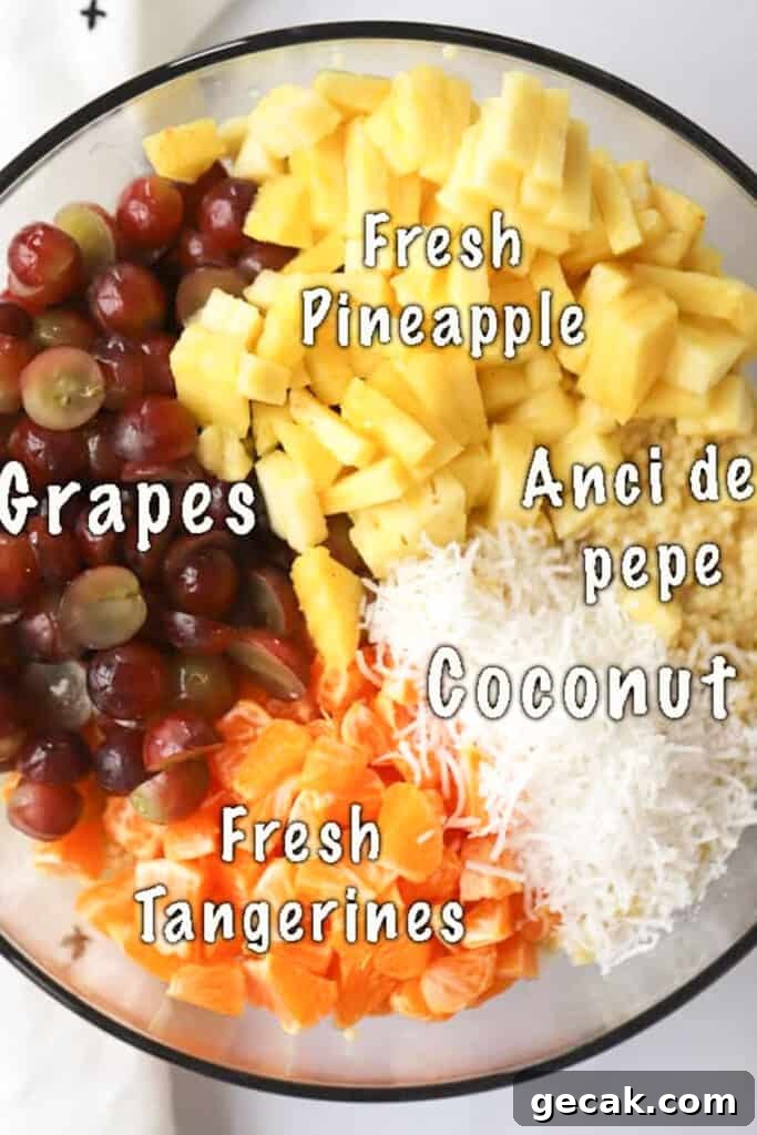 Classic Frog Eye Salad Recipe — Creamy Ambrosia-Style Dessert 3 frog eye salad recipe ingredients in a large bowl.