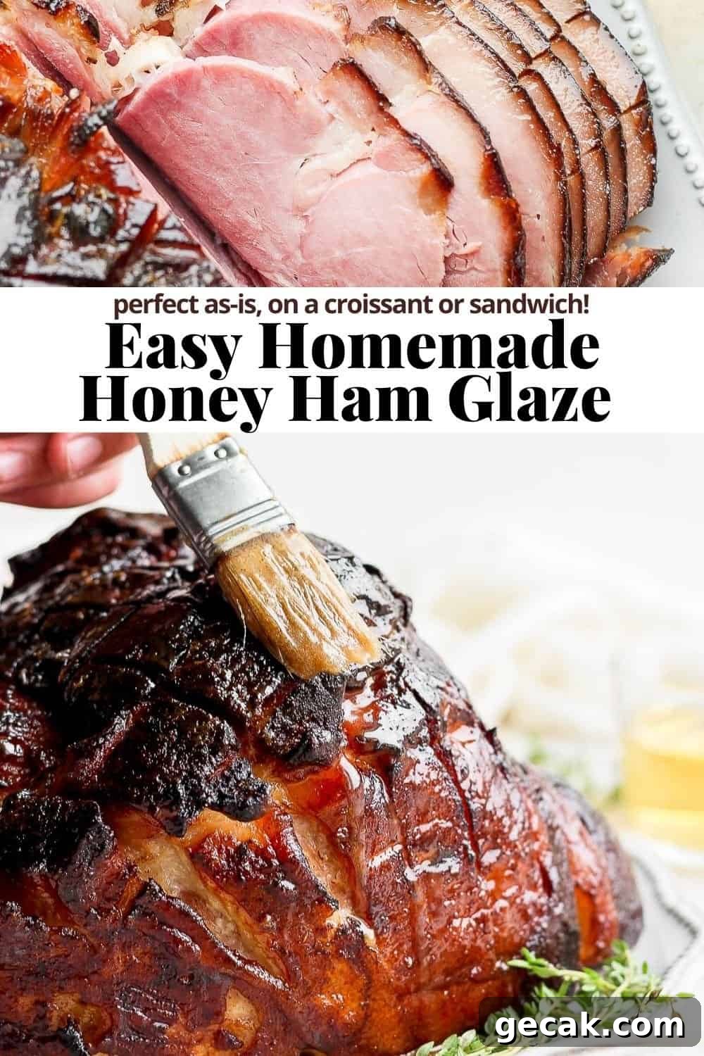 Pinterest image for a honey bourbon ham glaze.