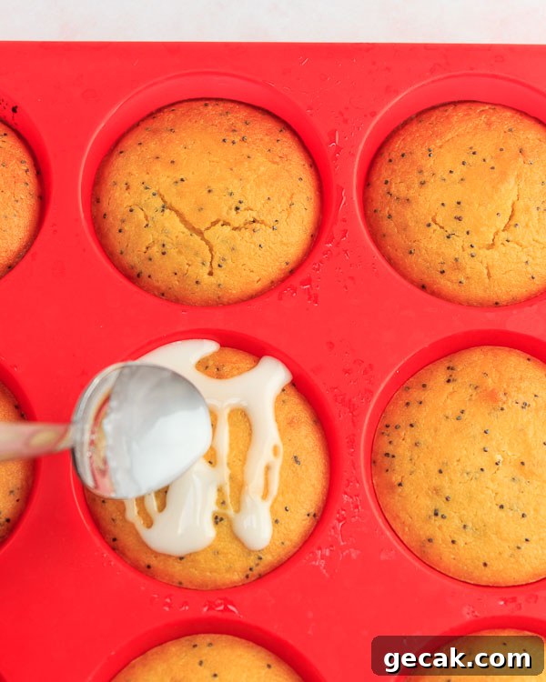Drizzle icing on the muffins.