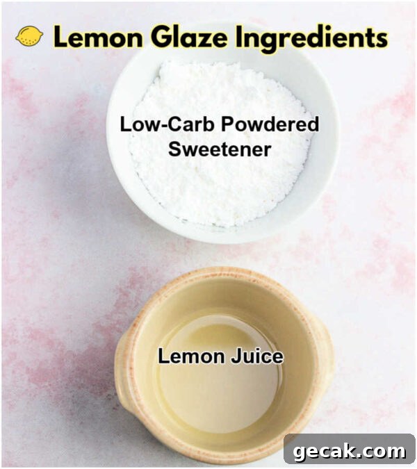 Lemon glaze ingredients for making keto lemon poppy seed muffins.